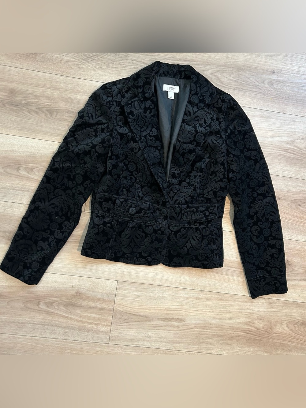 LOFT Black Velvet Damask Blazer Jacket